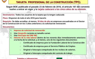 RENOVACIÓN GRATUITA DE LA TARJETA PROFESIONAL DE LA CONSTRUCCIÓN (TPC)