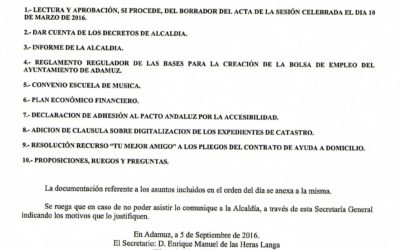 CONVOCATORIA DE SESIÓN DE PLENO ORDINARIO DE ESTE AYUNTAMIENTO