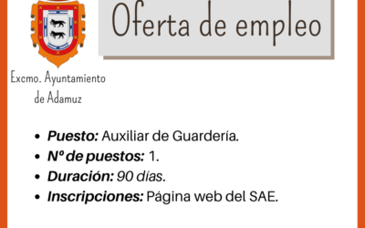 𝗢𝗙𝗘𝗥𝗧𝗔 𝗗𝗘 𝗘𝗠𝗣𝗟𝗘𝗢: 1 puesto de auxiliar de Guardería.