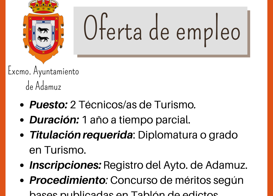 Oferta de empleo: 2 técnicos/as de Turismo